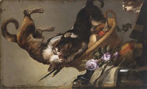 Nature morte avec chats combattants